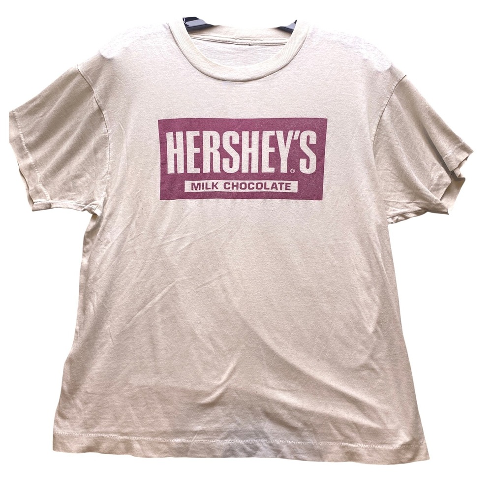 Vintage Hershey's Shirt Mens Medium Chocolate‎ Spell Out Logo Single Stitch